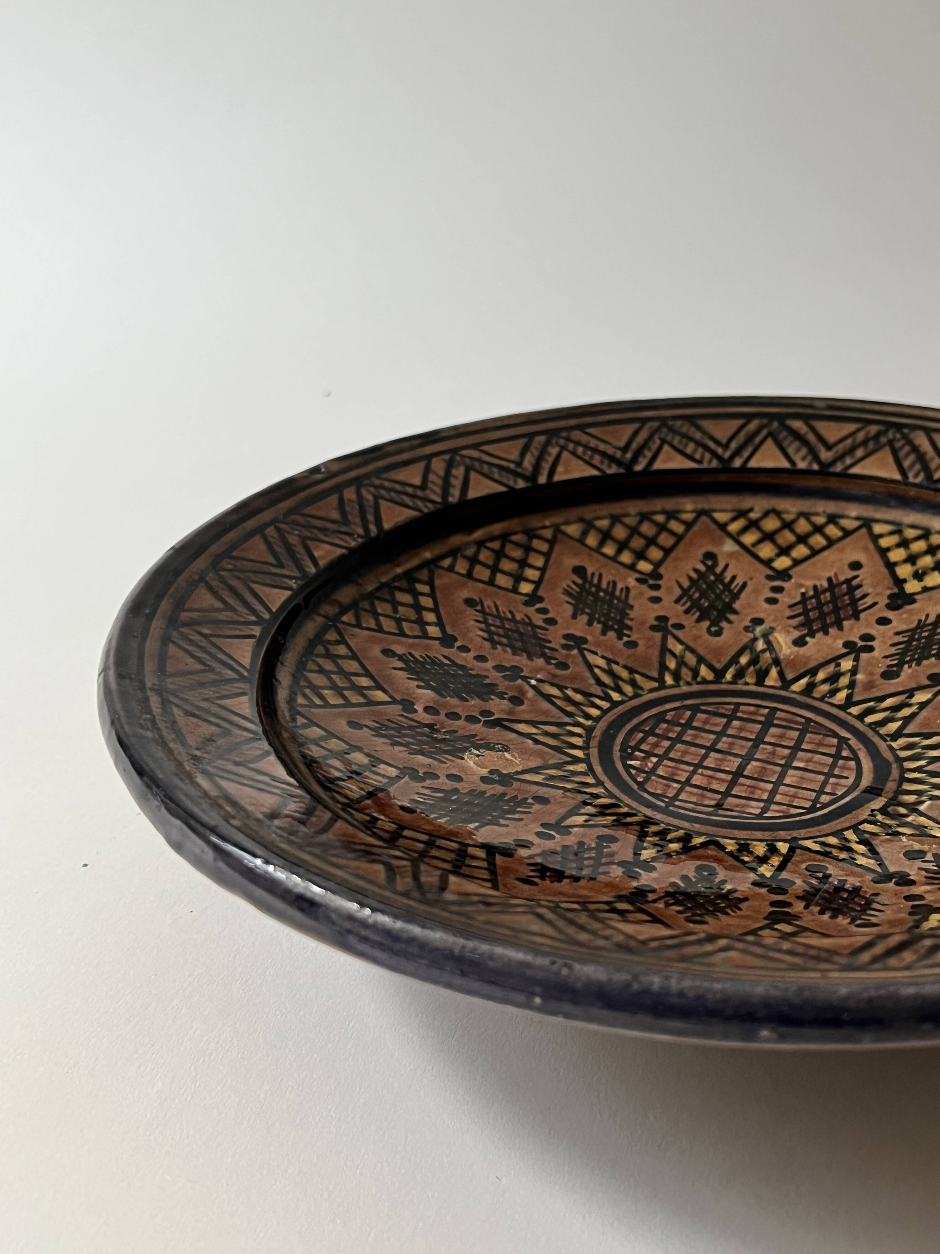 Vintage ceramic pottery salad bowl, signed, Berber work