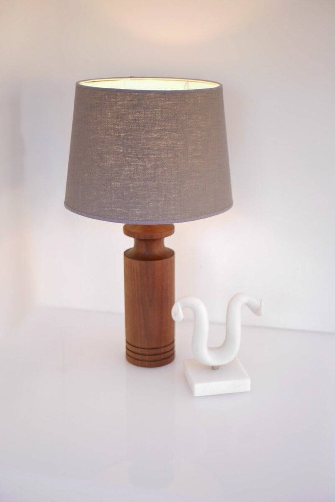 Large mid-century modern Danish teak table lamps, set of 2
