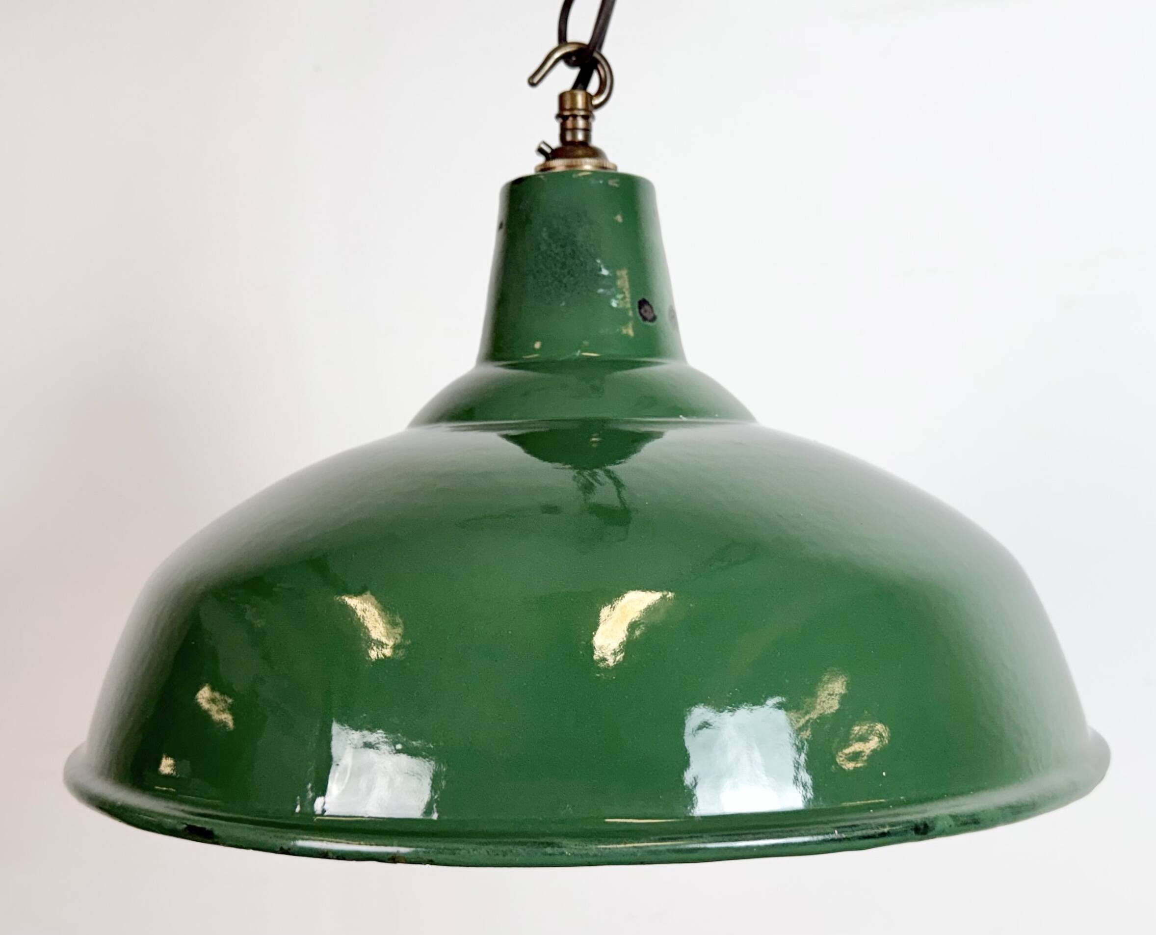 Industrial British Green Enamel Factory Pendant Lamp, 1960s