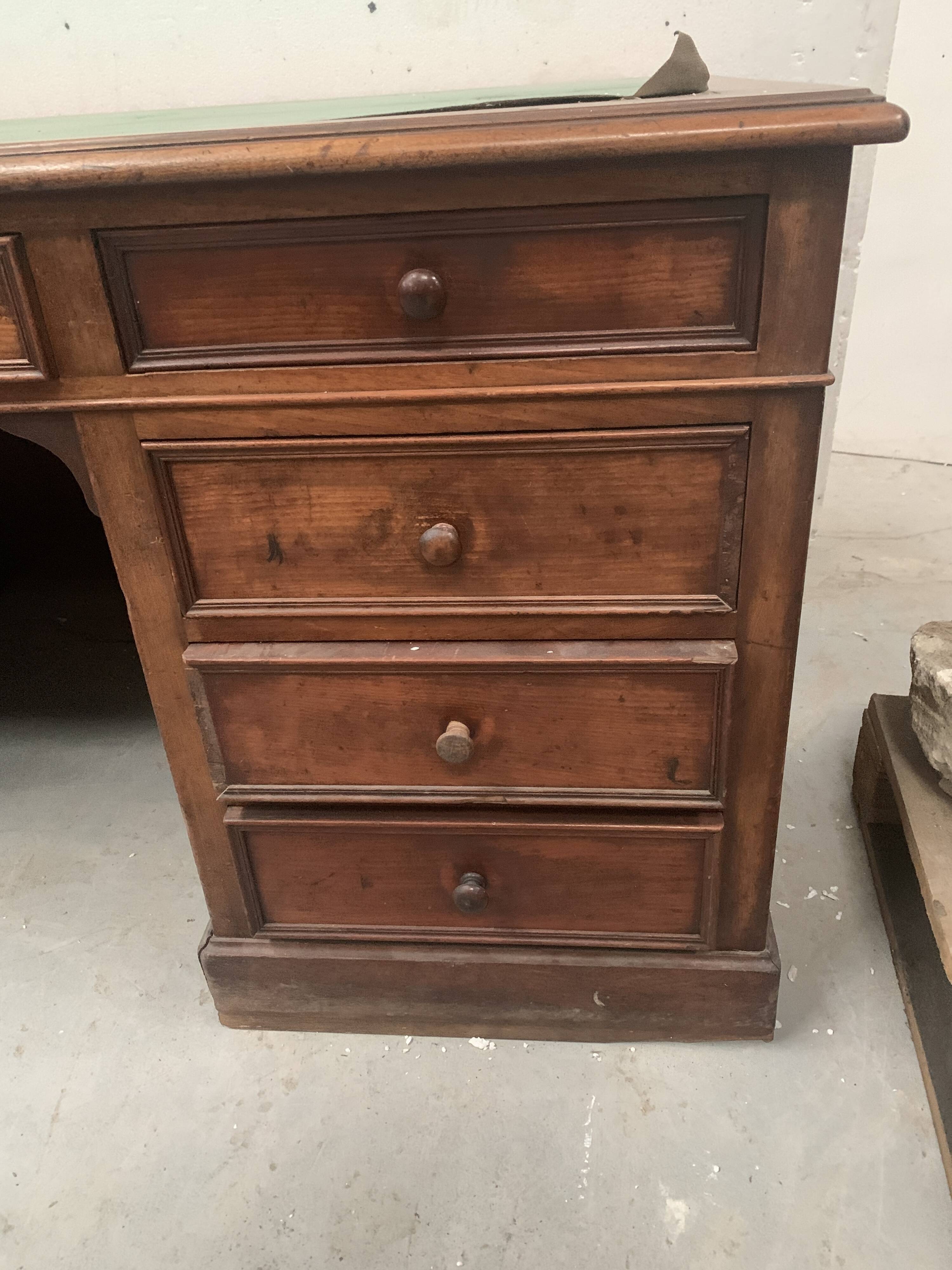 Napoleon III style flat desk with pedestal in 19th century mahogany