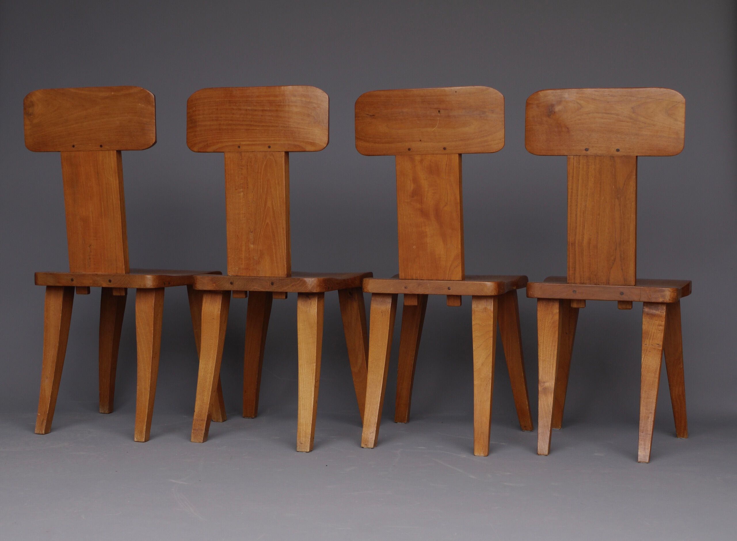 Brutalist elm wood dining chairs 1970s