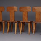 Brutalist elm wood dining chairs 1970s