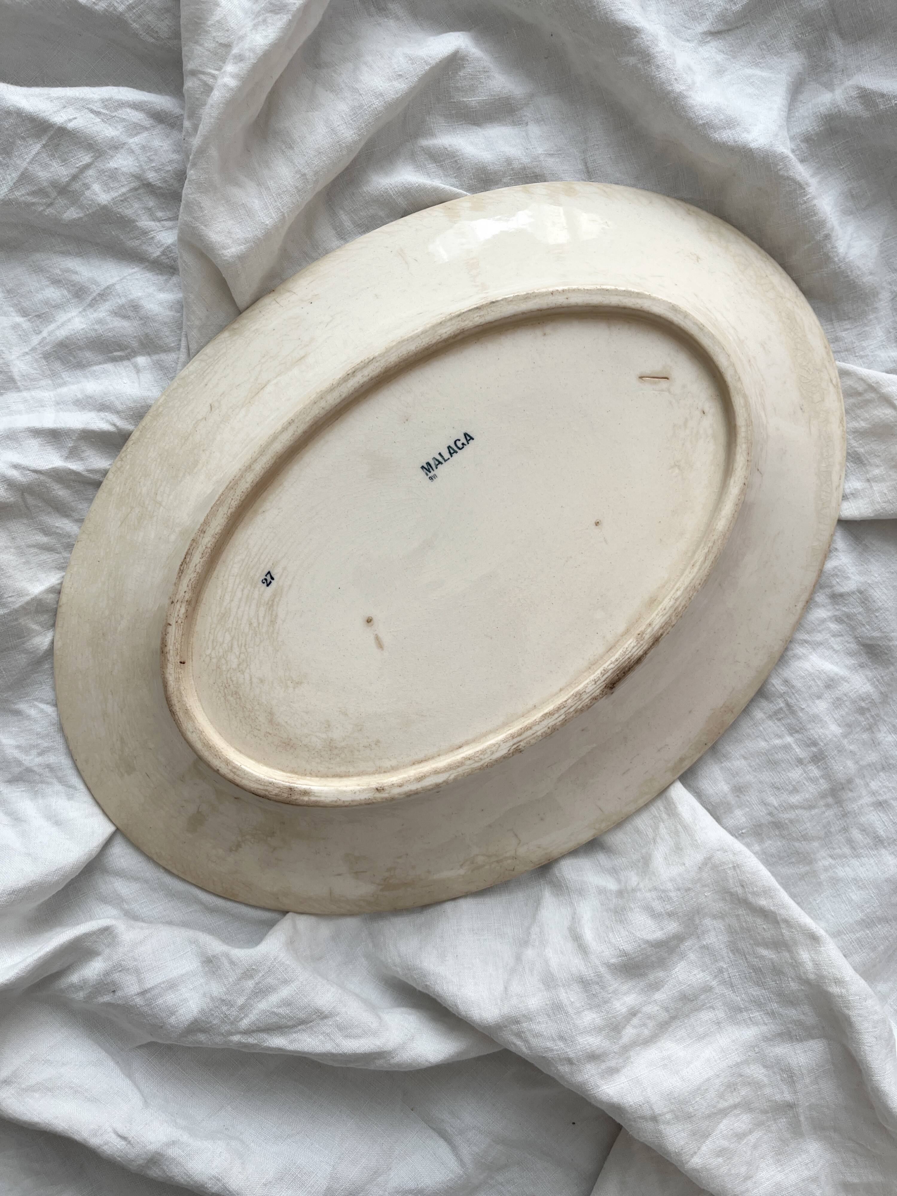 Oval ironstone dish flowers birds "Malaga" Petrus Regout