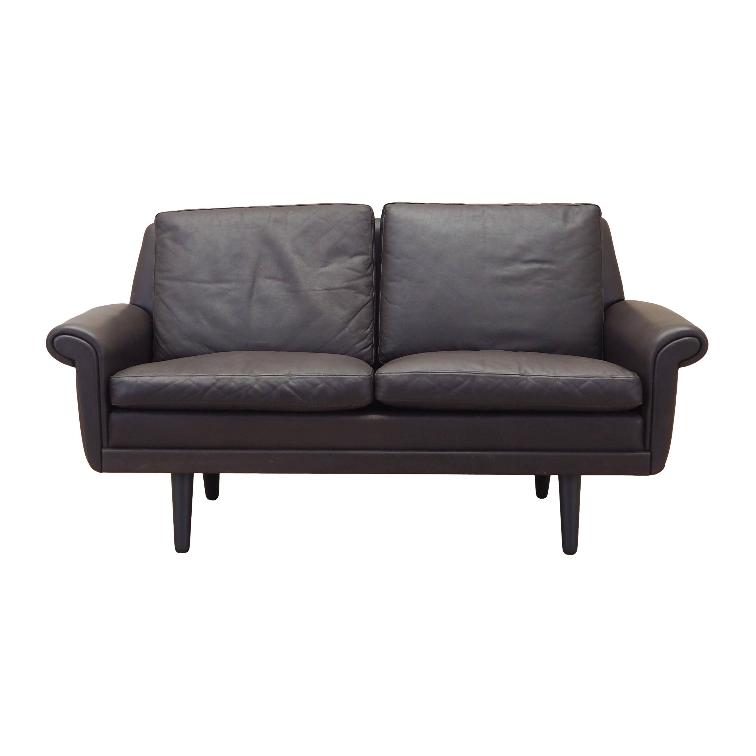 Brown leather sofa, Danish design, 1960s, designer: Aage Christiansen