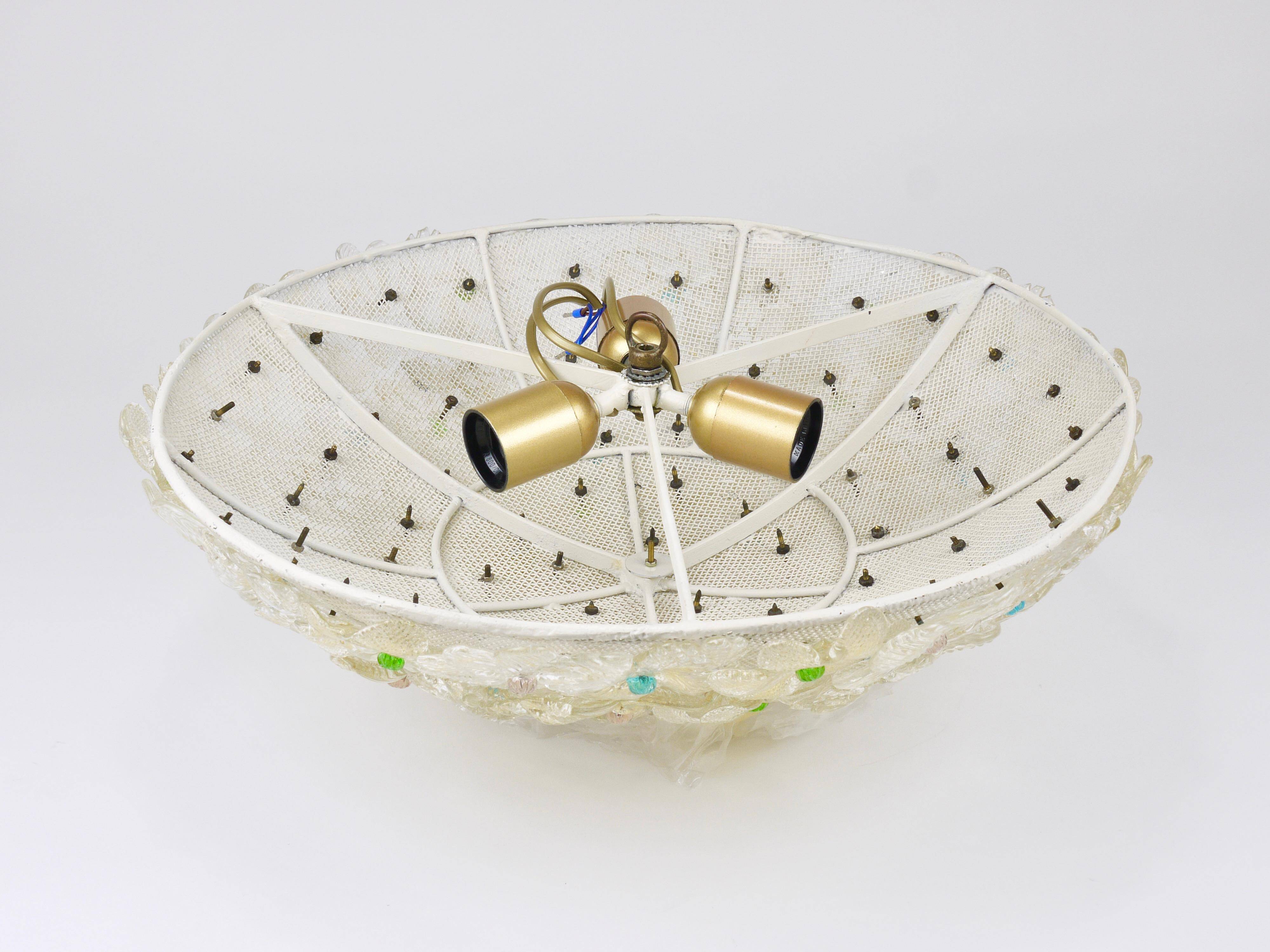 Barovier & Toso Grande Plafonnier Fleur en Verre de Murano Millefiori, Italie, Années 1960