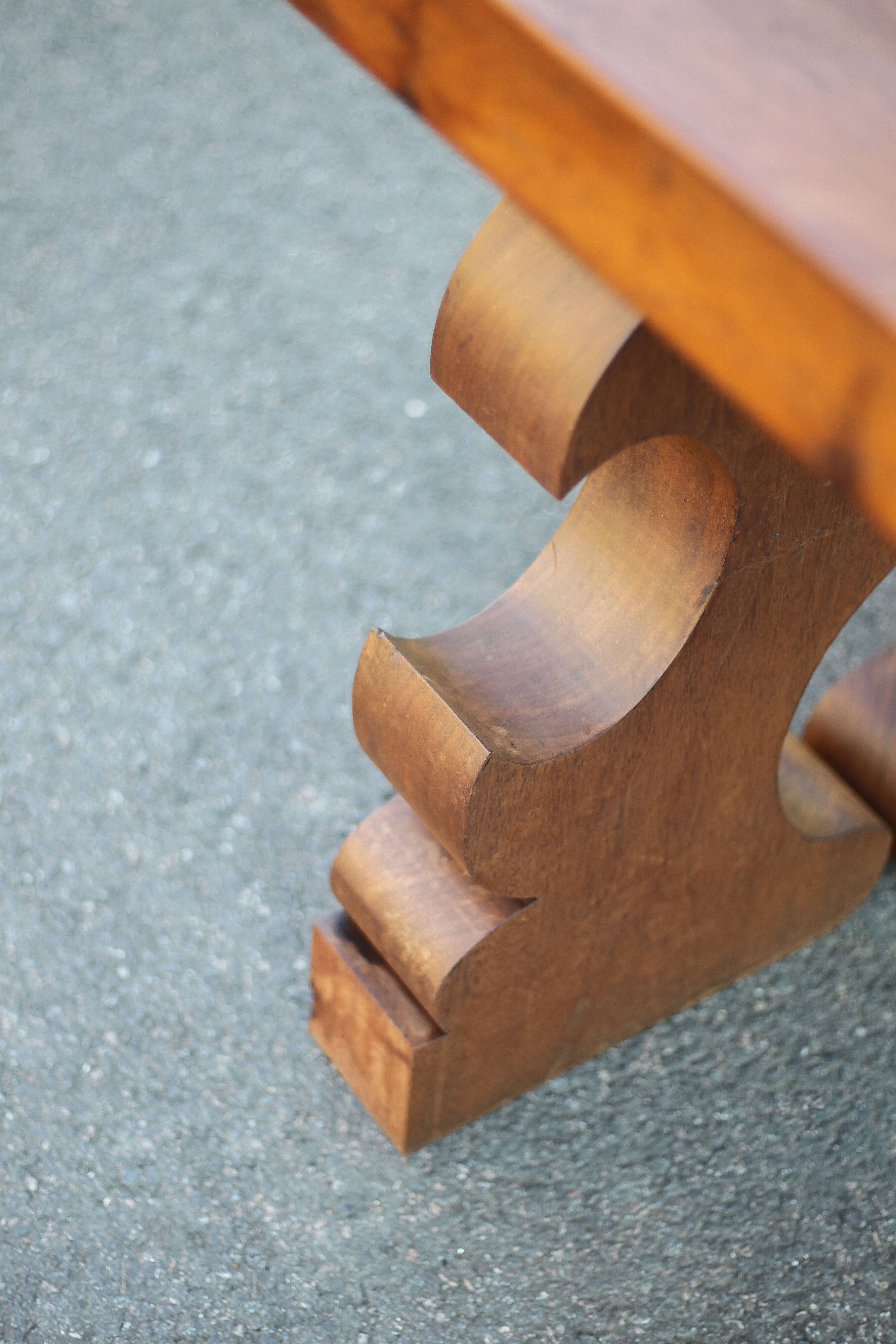 Large wooden table with carved legs, handcrafted table, solid wood table, living room table, table