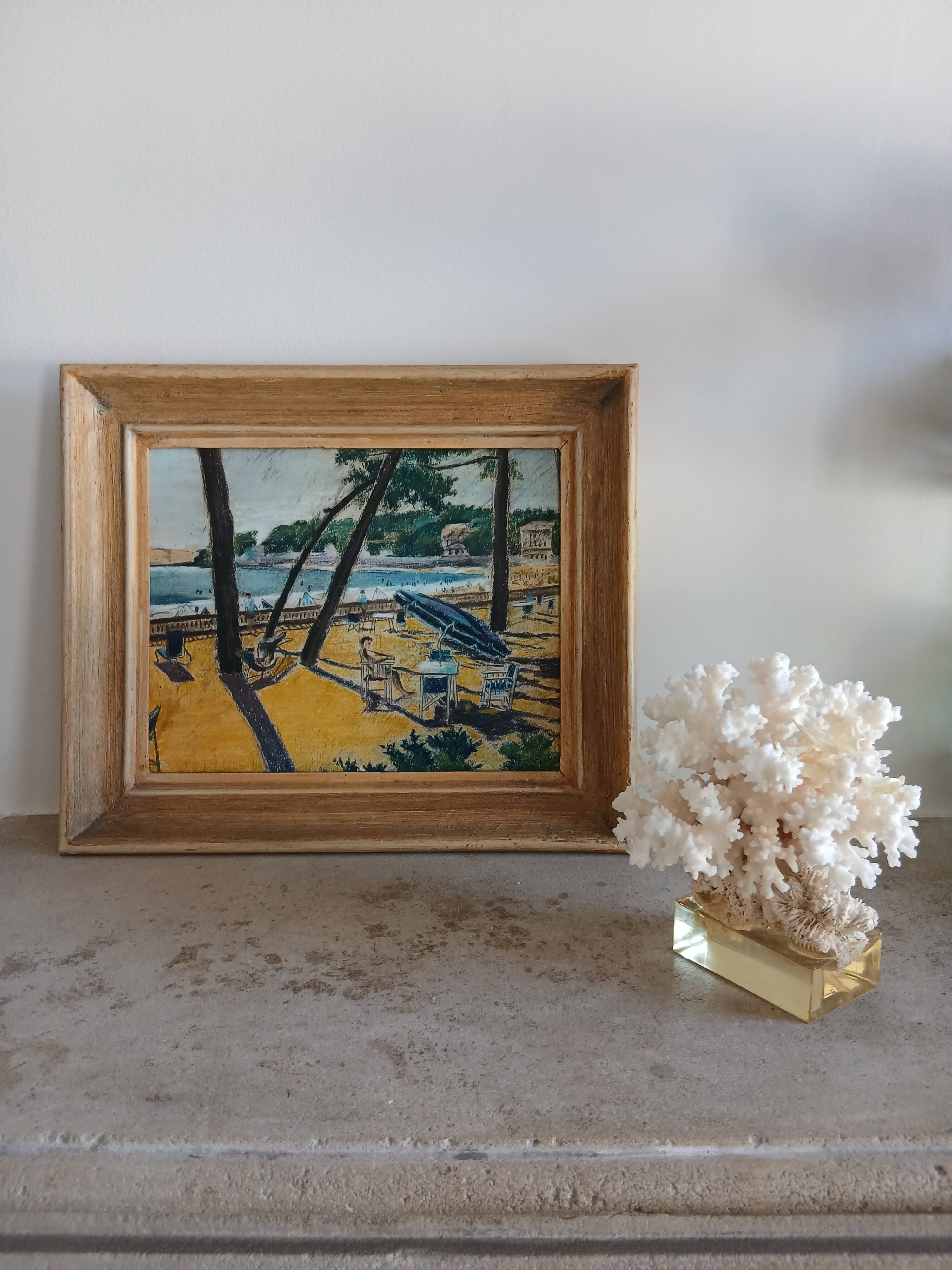 Vintage painting beach scene