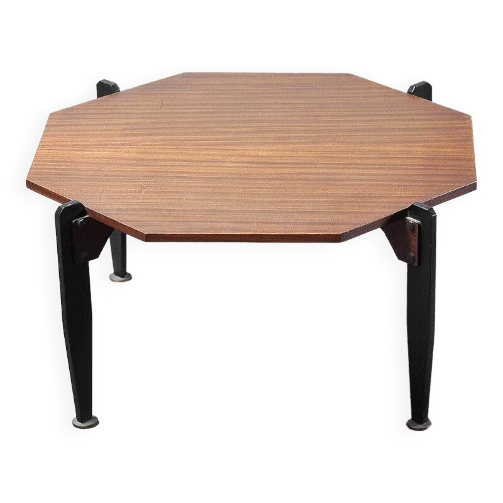 Table basse moderniste italienne en teck et métal laqué, années 1950