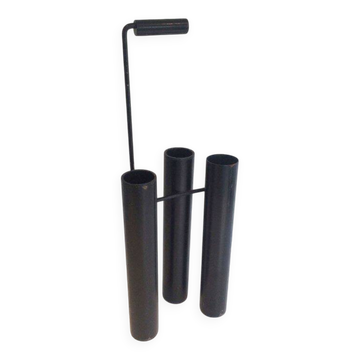 Designer umbrella stand in black lacquered metal