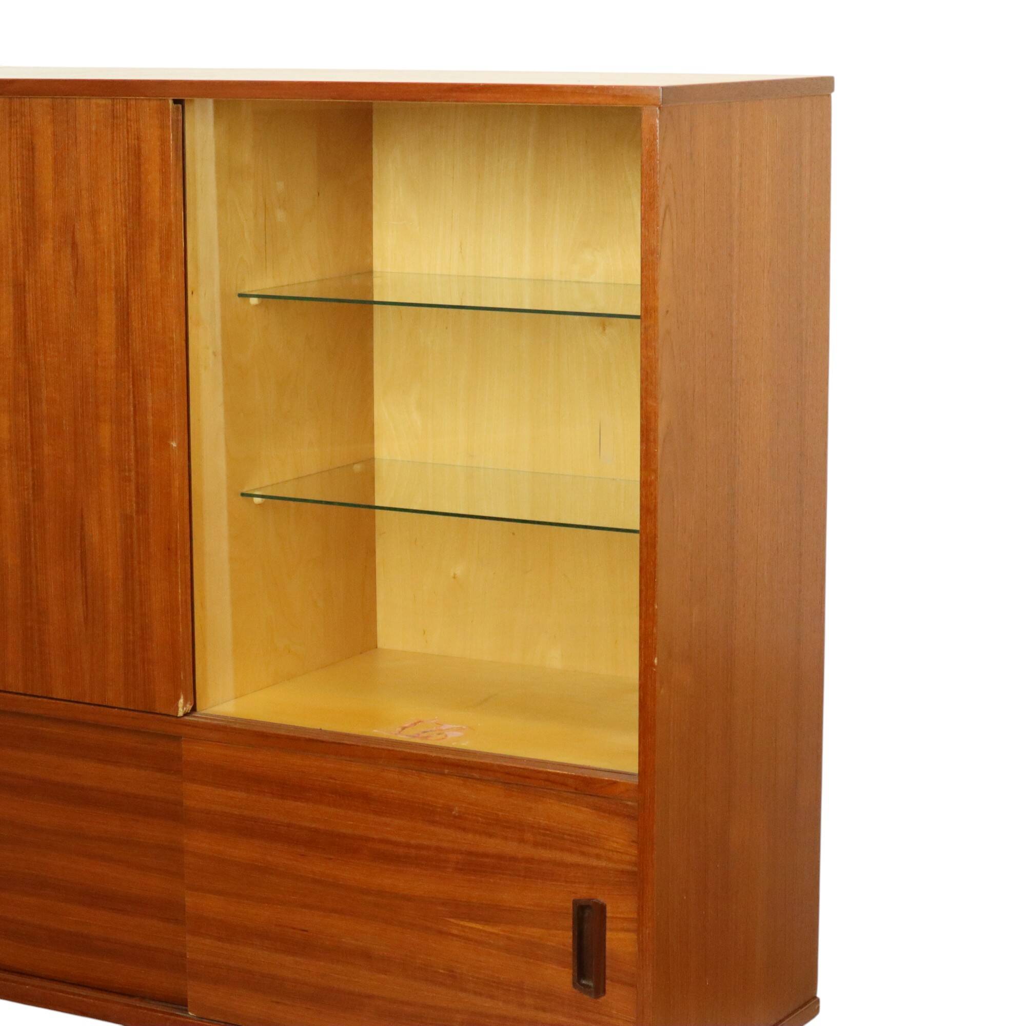 Large Wooden Display Cabinet Teak Veneer Sixties Design 110cm