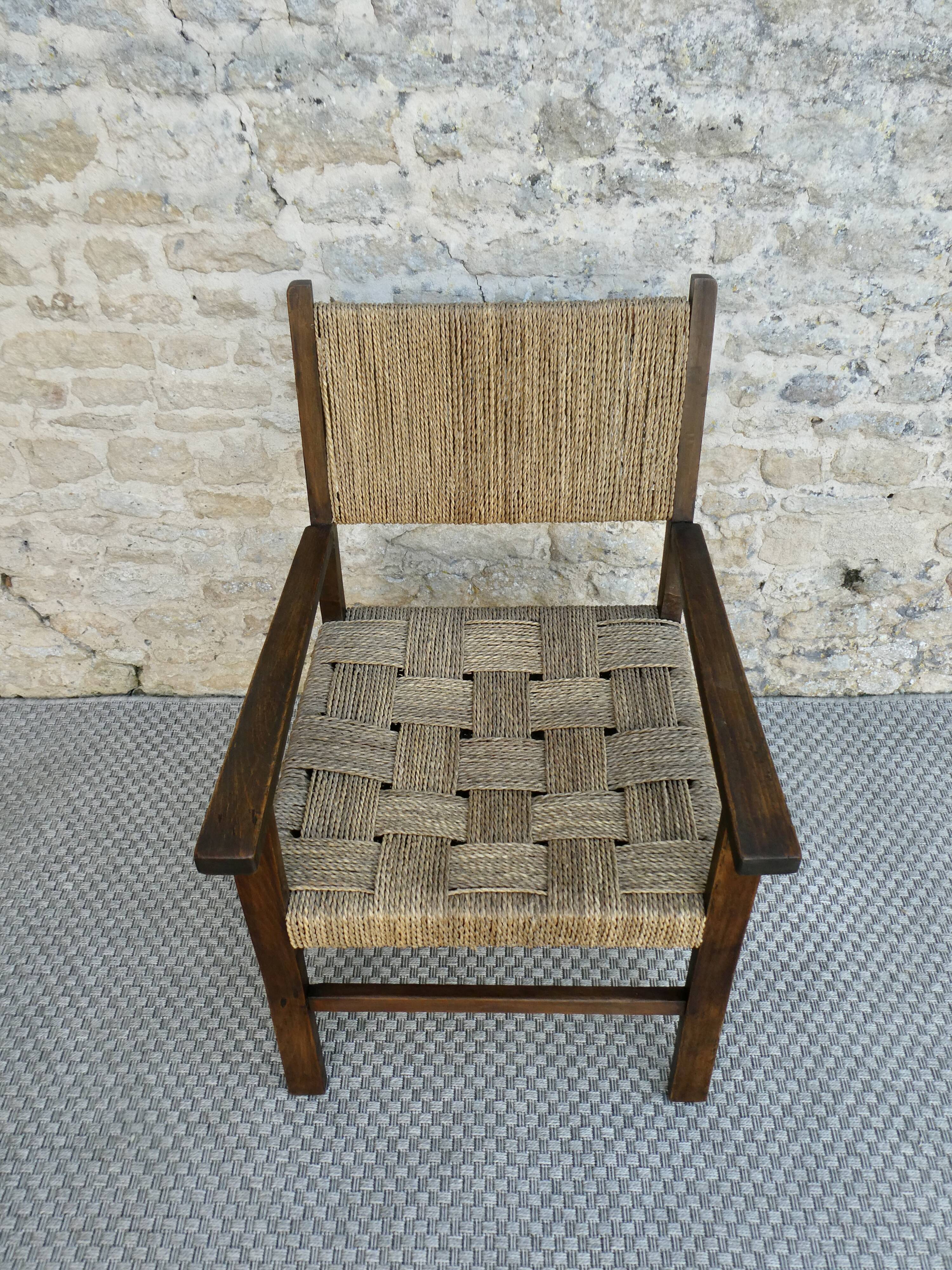 Fauteuil en bois et corde vers 1950