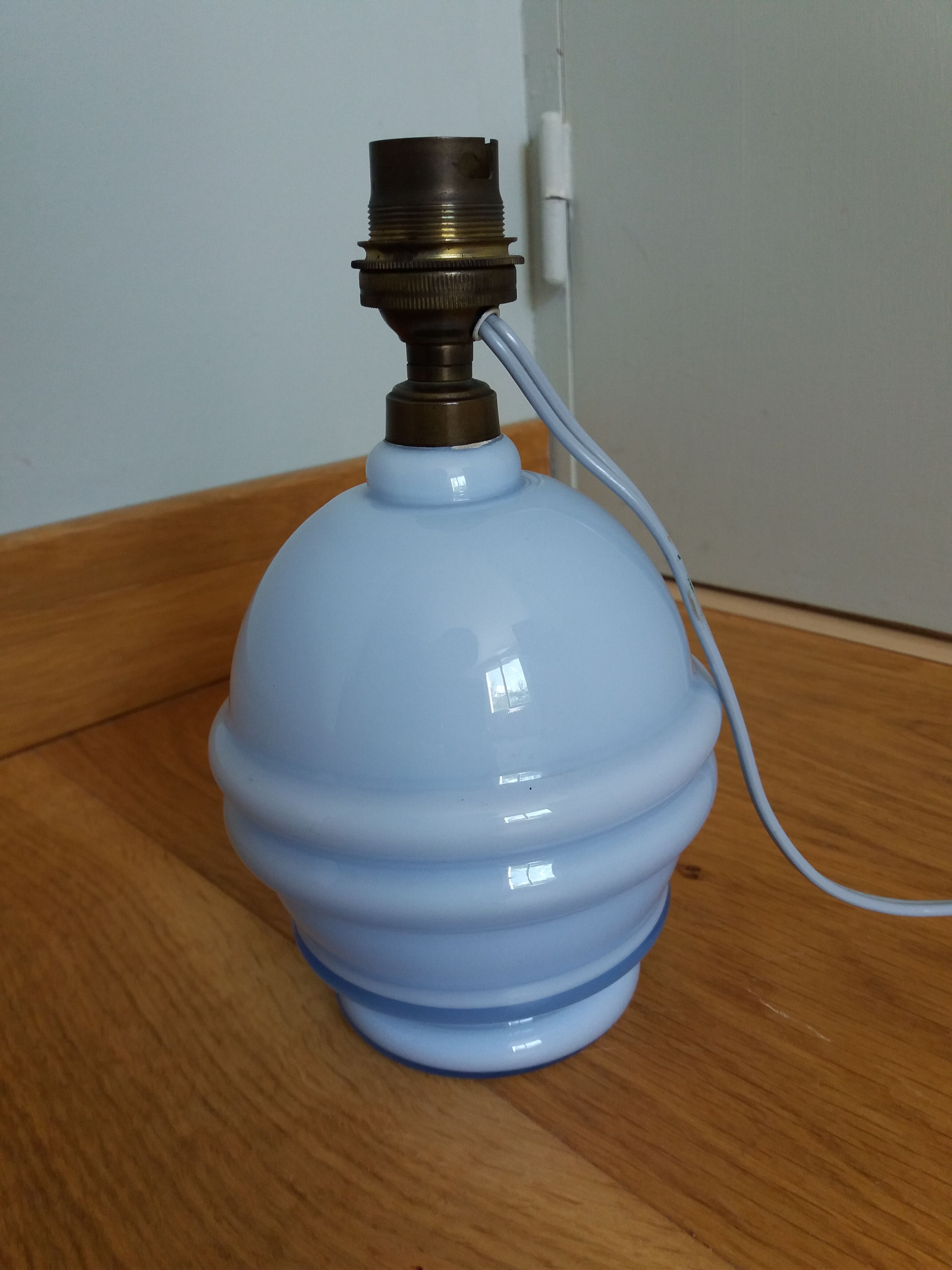 Sky blue opaline blown glass lamp