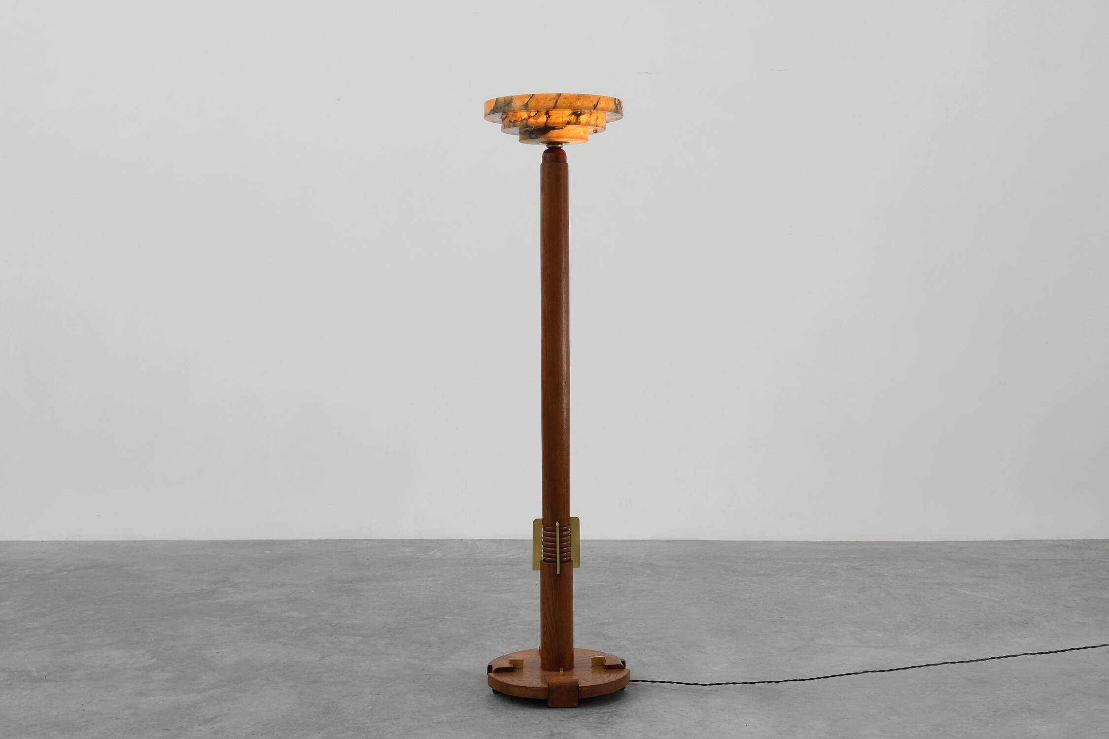 Art Deco Floor Lamp in oak and alabaster, France, ca. 1925