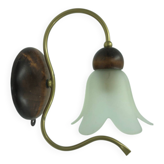 Wood and gold metal wall light with glass tulip