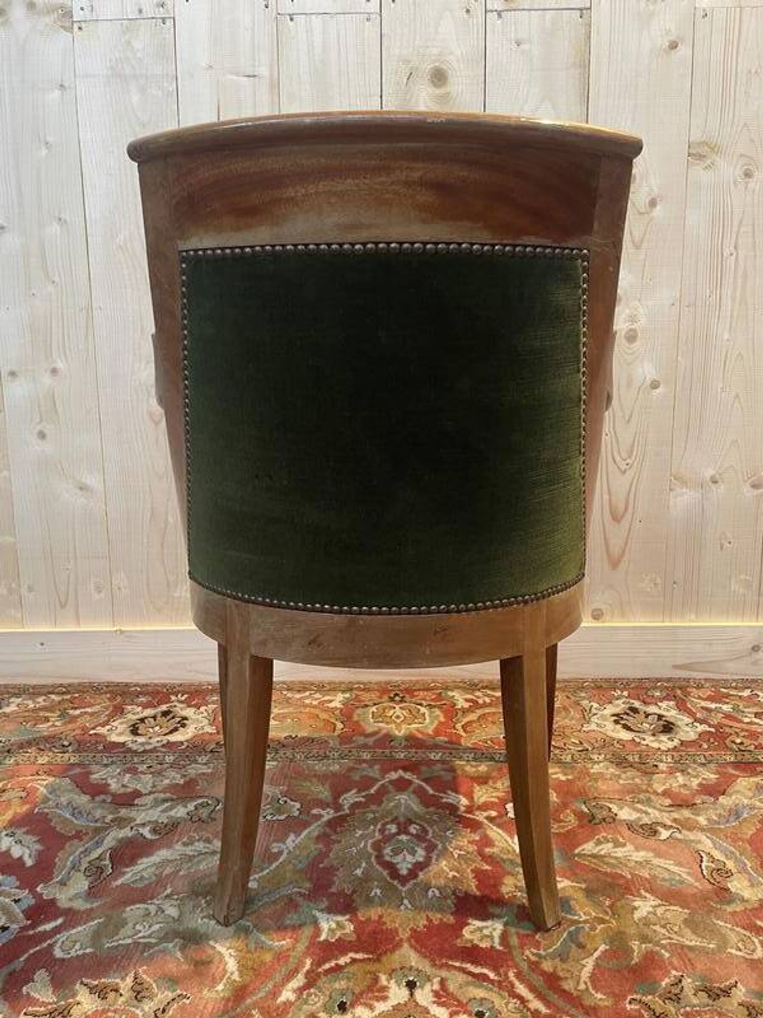 Restoration / Empire office chair in mahogany and green velvet