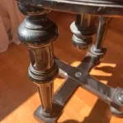 Napoleon III Piano Stool, French Red Velvet Ebonized Wood Accent Seat,