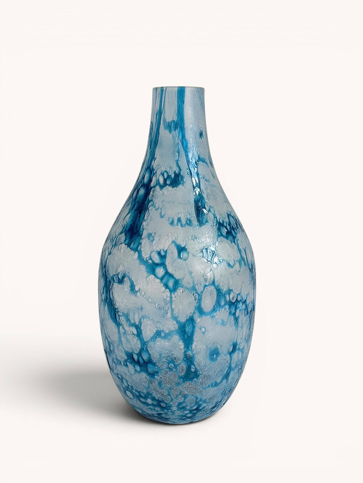 Brutalist Blue and White Reactive Art Glass Vase, Europe, 1970s