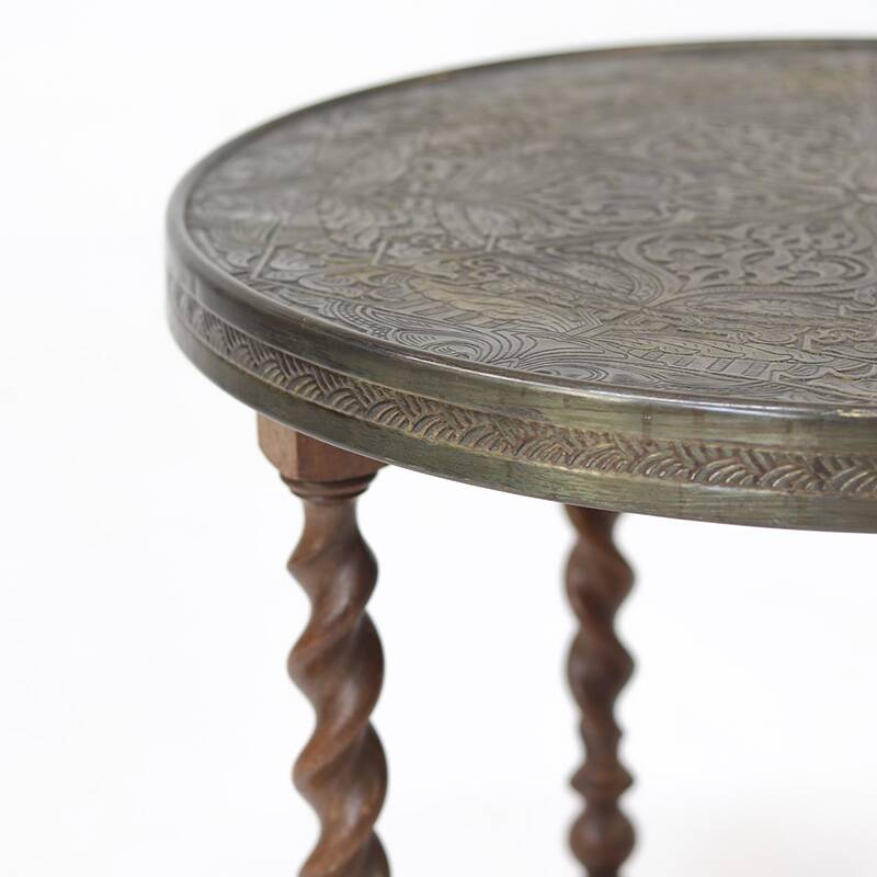 1920's Side-Table with Oak Frame and Brass top