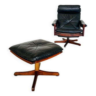 Vintage Retro Lied Möbler / Söda Galvano Reclinging Lounge Chair & Stool