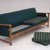 1970s, Danish 4-seater sofa, furniture wool, solid oak wood.