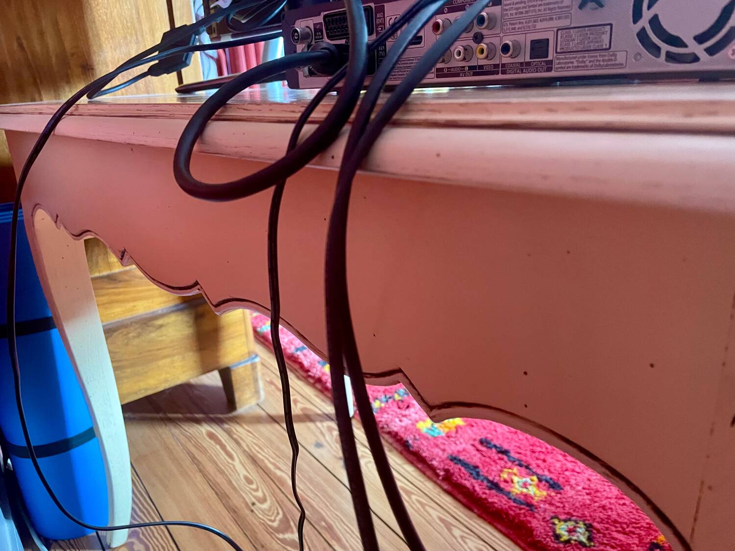 Weathered painted wood side table, TV table