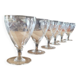 6 vintage engraved glass stemware glasses