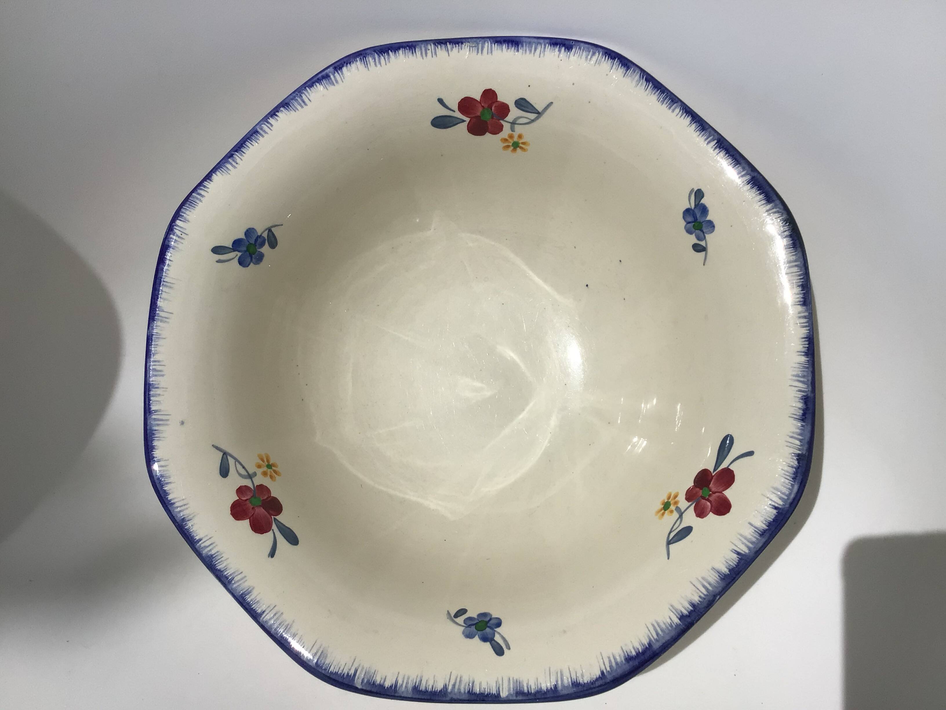 Mary Lou Digoin octagonal salad bowl diameter 28cm dark blue edge