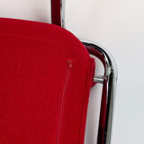 Paire de fauteuils italiens en métal chromé et tissu rouge, 1970