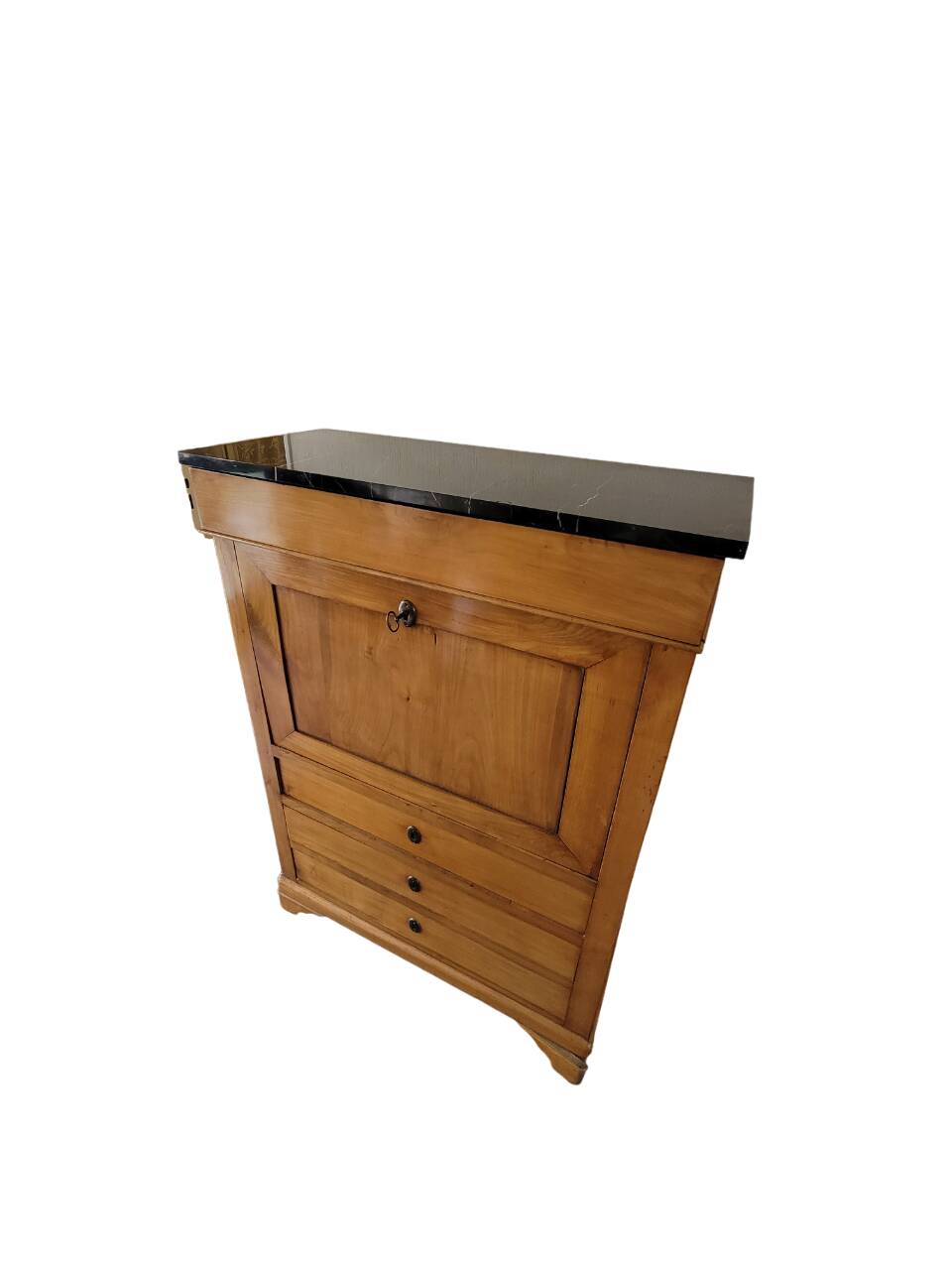 Old solid wood and black marble secretary