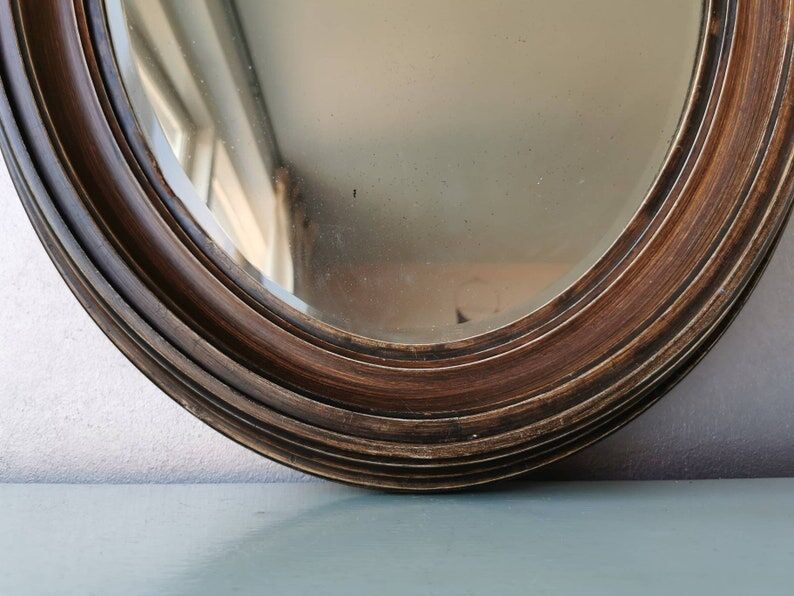 Vintage oval wooden mirror, 1970 (82 cm x 55 cm)