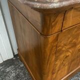 Louis-Philippe chest of drawers in burr walnut with pink marble – 19th century