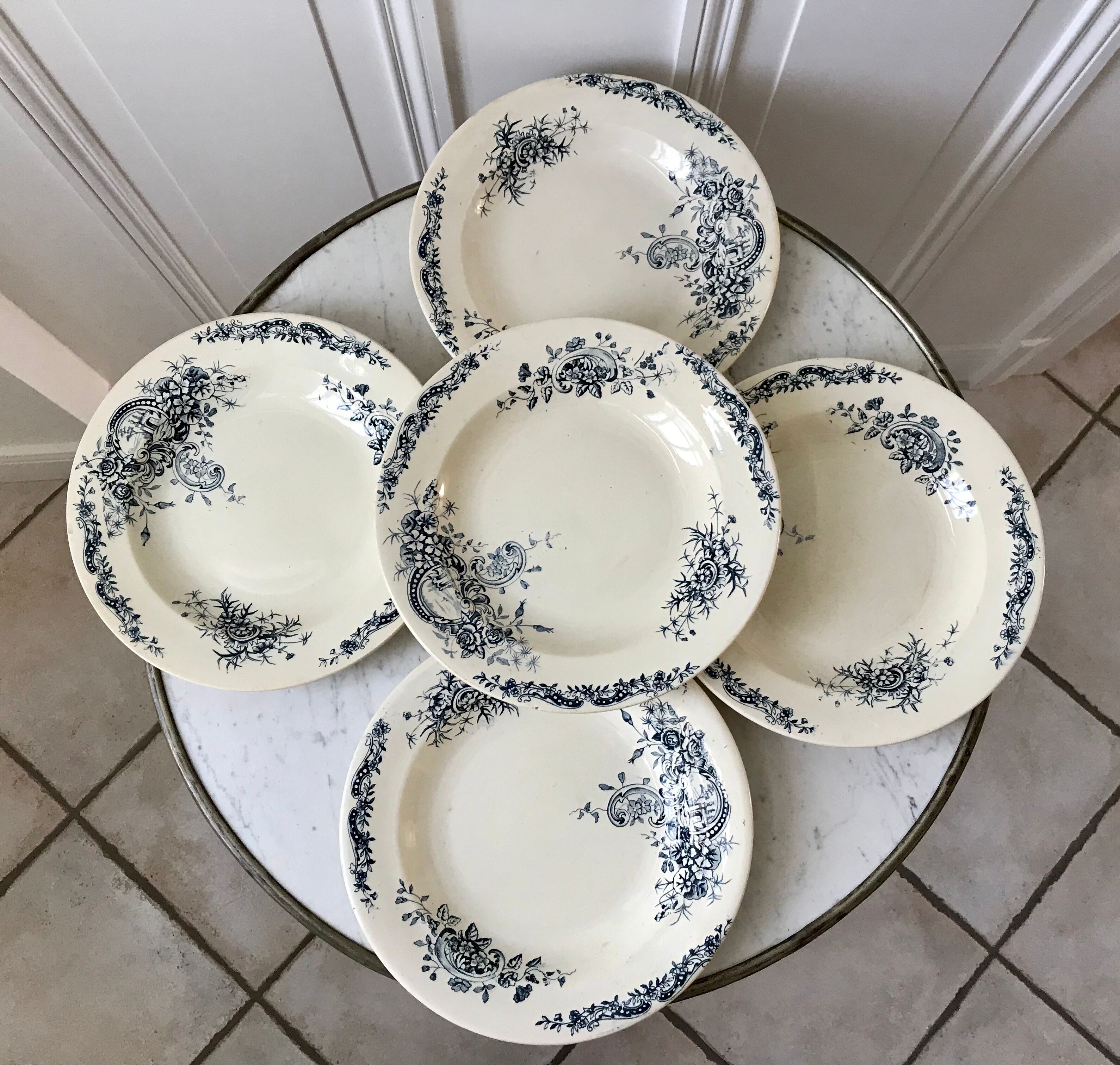 Set of 5 hollow plates Terre de Fer Salins model "Rocaille"