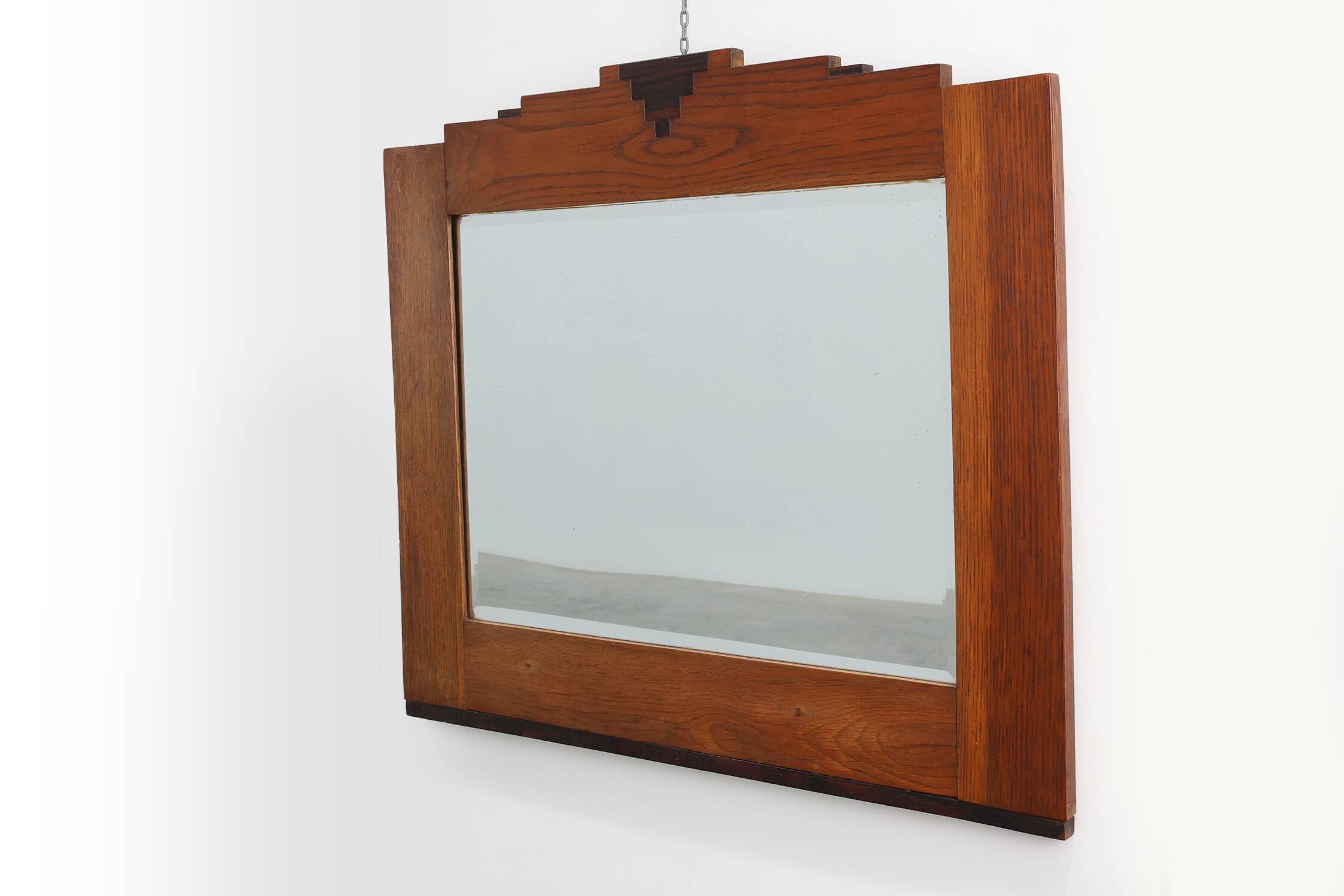 Amsterdam School style solid Oak Mirror, The Netherlands ca. 1915