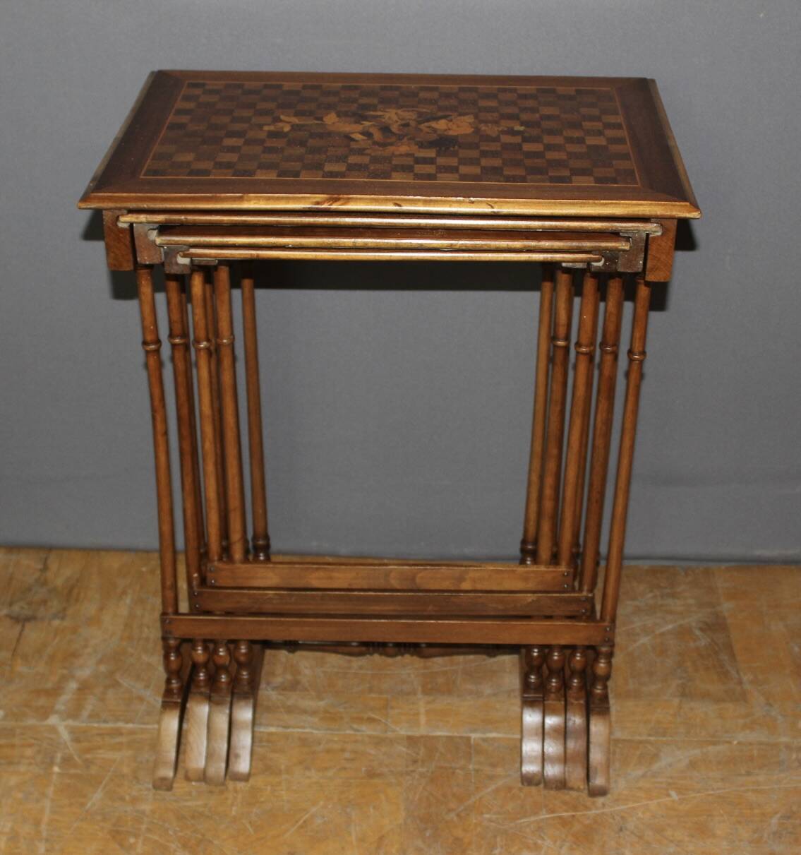 Set of Four Nesting Tables in Flower Marquetry circa 1900