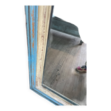 Large beige and blue teak mirror