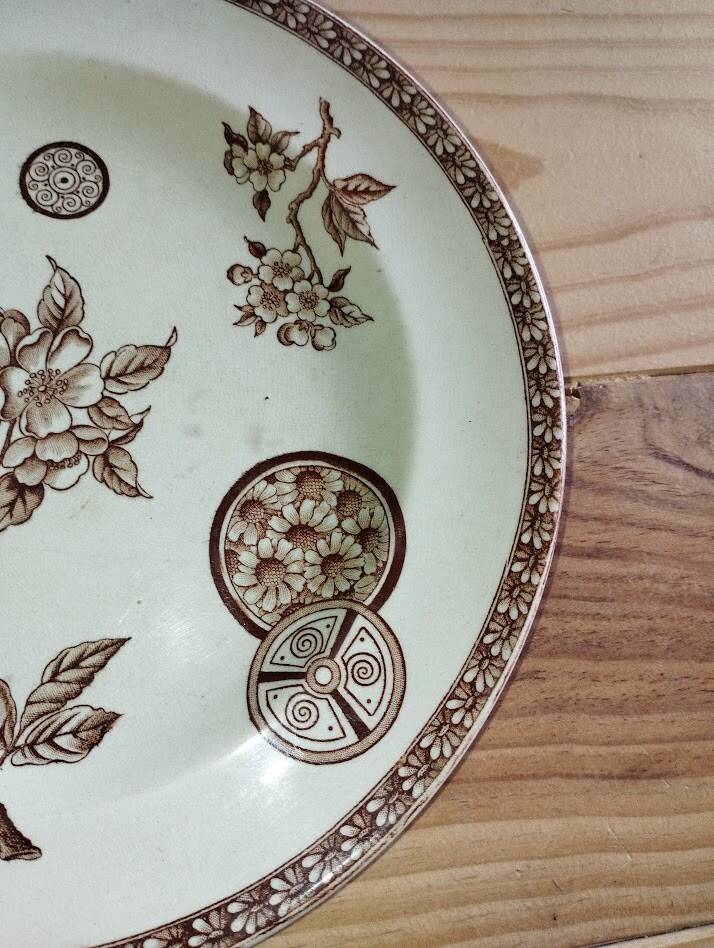 Antique ironstone plate with brown floral decoration – late 19th century