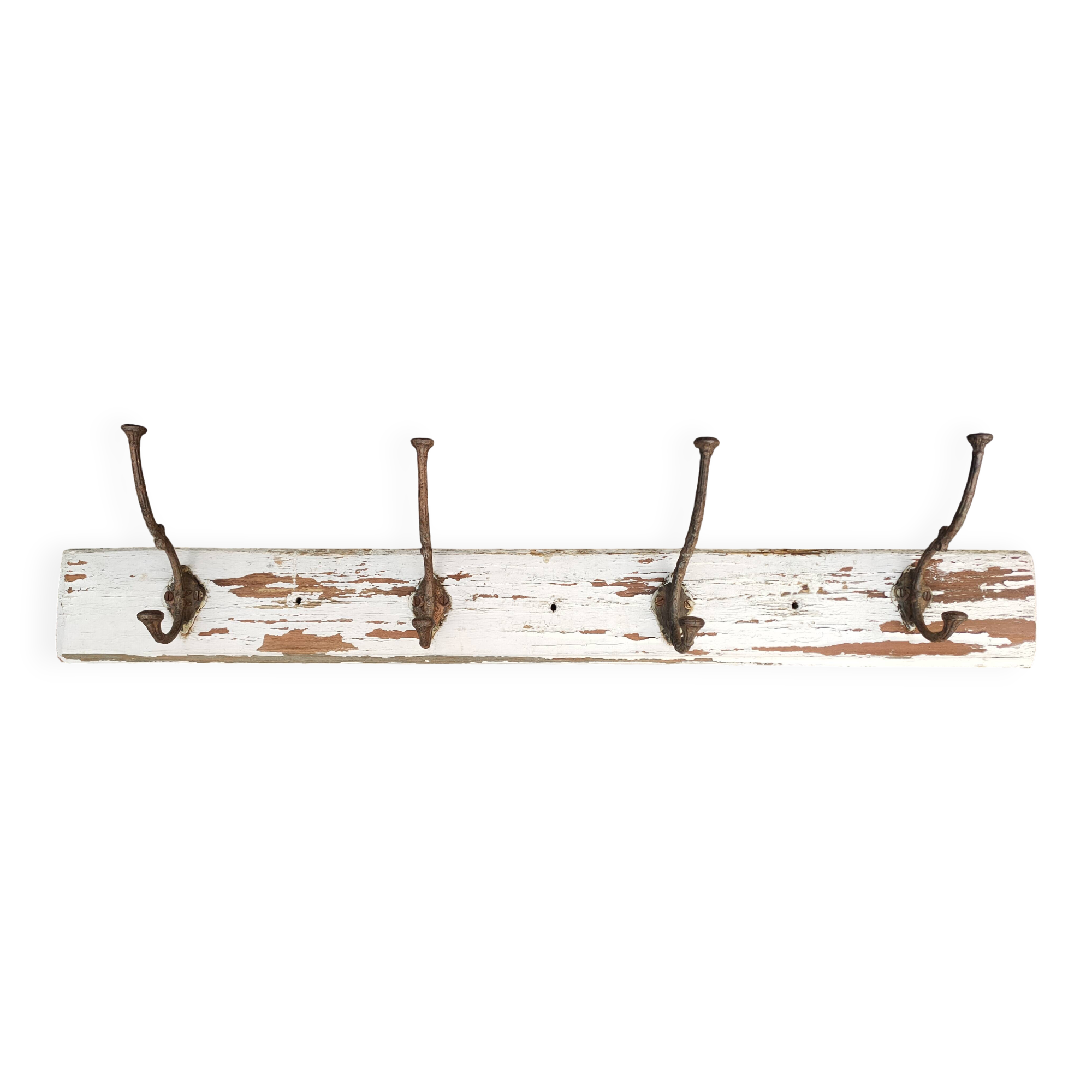antique coat rack with 4 cast iron hooks