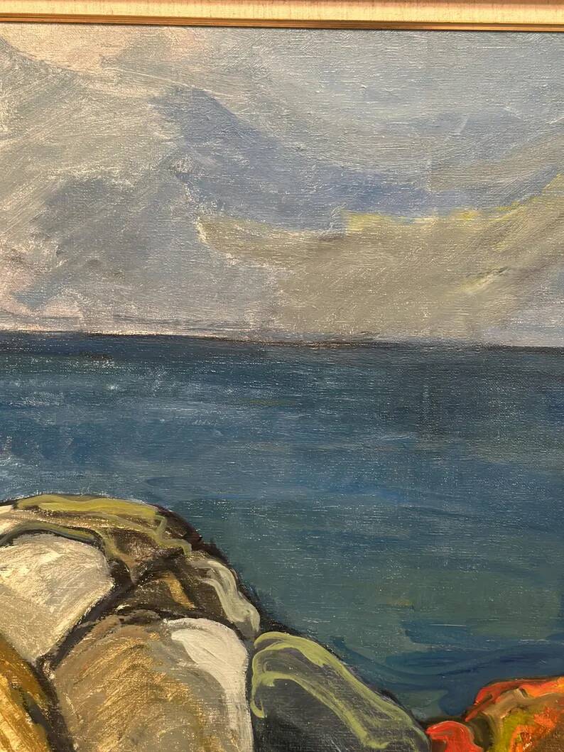 Large Original Swedish Oil on Canvas – “Storm Clouds Bohuslän” by Stig Delang – Signed – Vintage & Framed