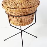 Working tripod wicker sewing box steel 1950 vintage 50s rockabilly