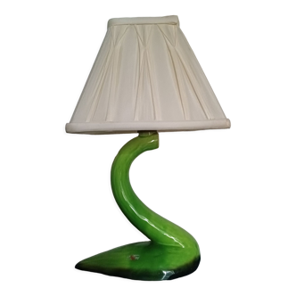 Bedside lamp or desk, porcelain foot, fabric lampshade.