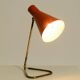 Beautiful, Large Mid-Century Modern Brass Table Lamp with a Brick-Red Shade