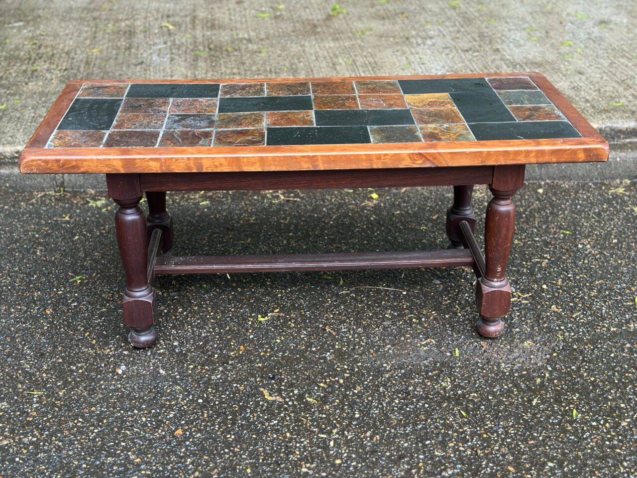 Rectangular coffee table made of solid wood and ceramic 1950