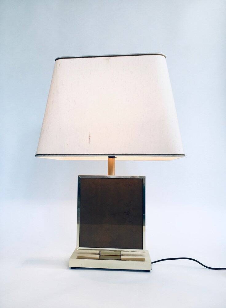Hollywood Regency Style Gold Square Table Lamp, 1970s