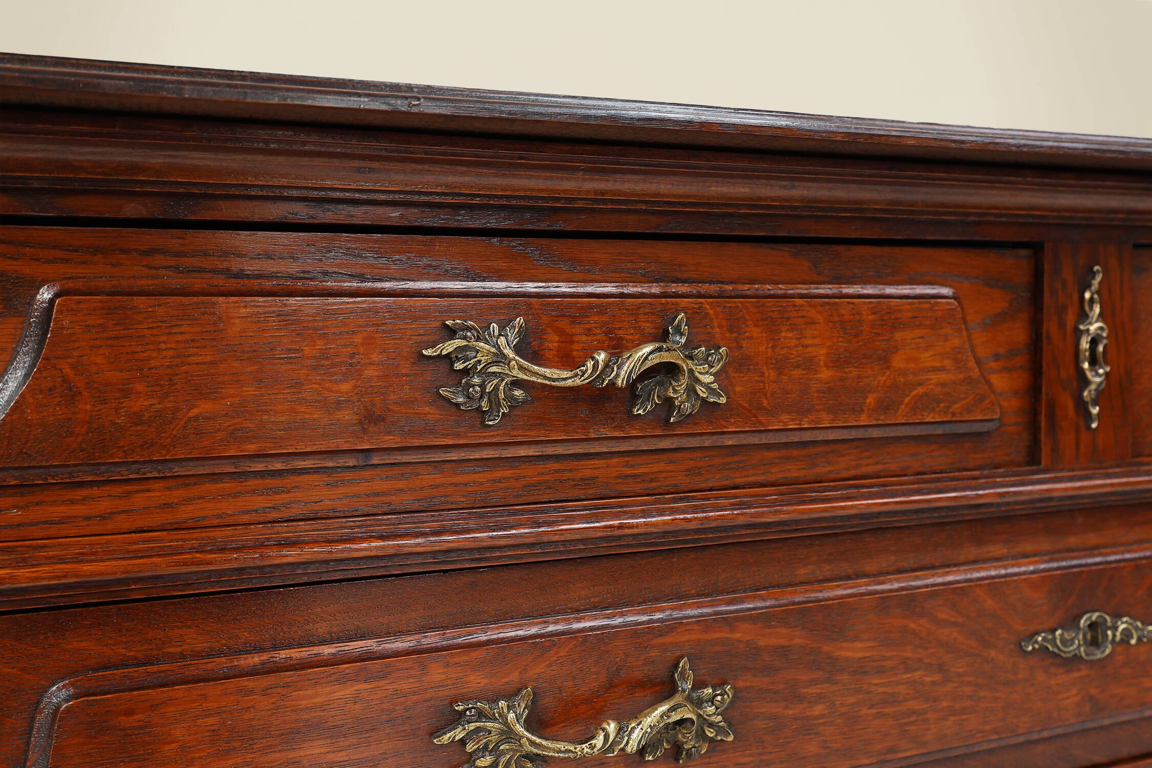 French Antique carved oak chest of drawers