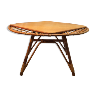 Coffee table rattan oval tray diamond vintage - 60/70