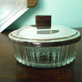 5-compartment thick glass servant - Silver metal with punch - Wooden handles - 1950/60