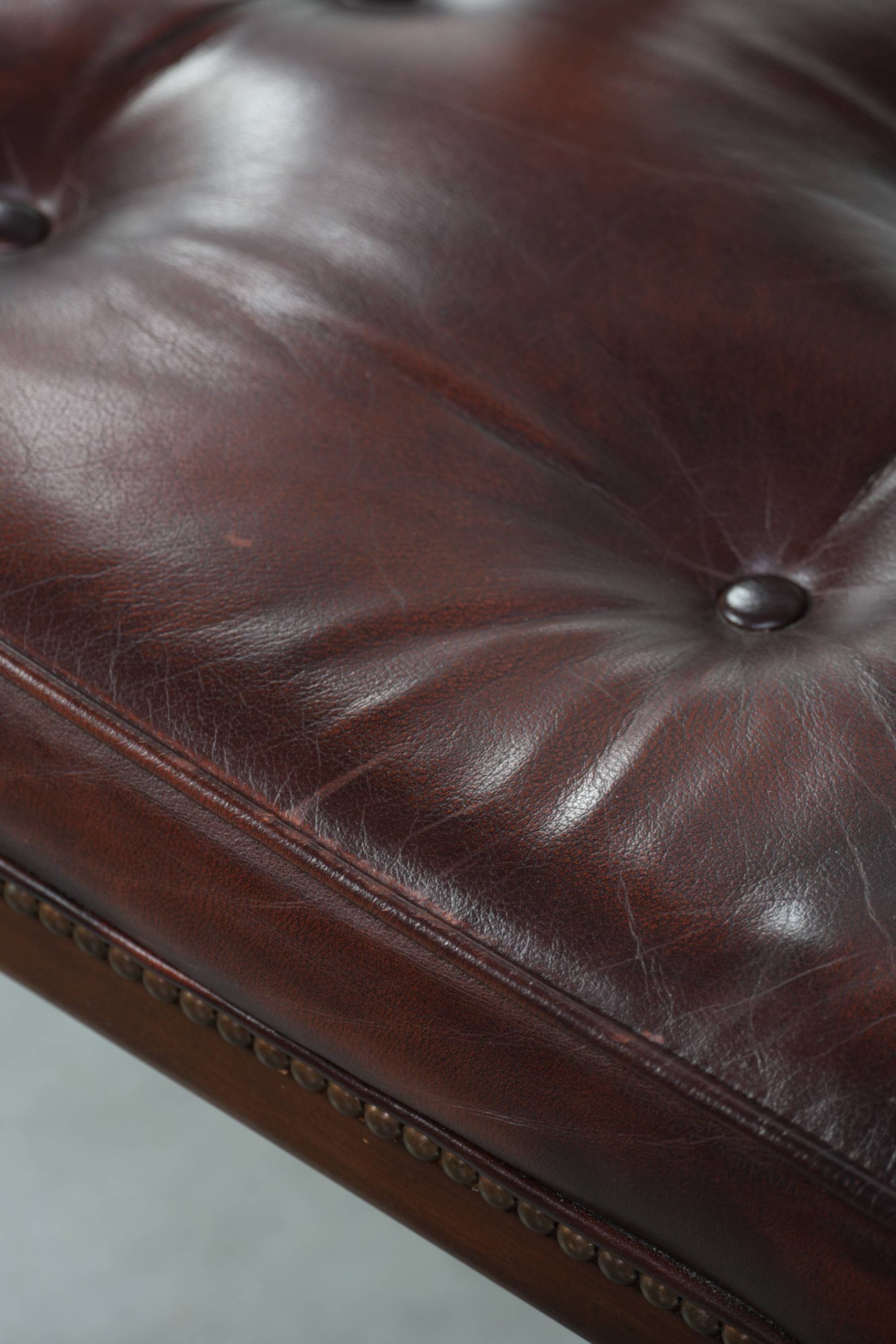Set of two brown cowhide leather Chesterfield dining chairs