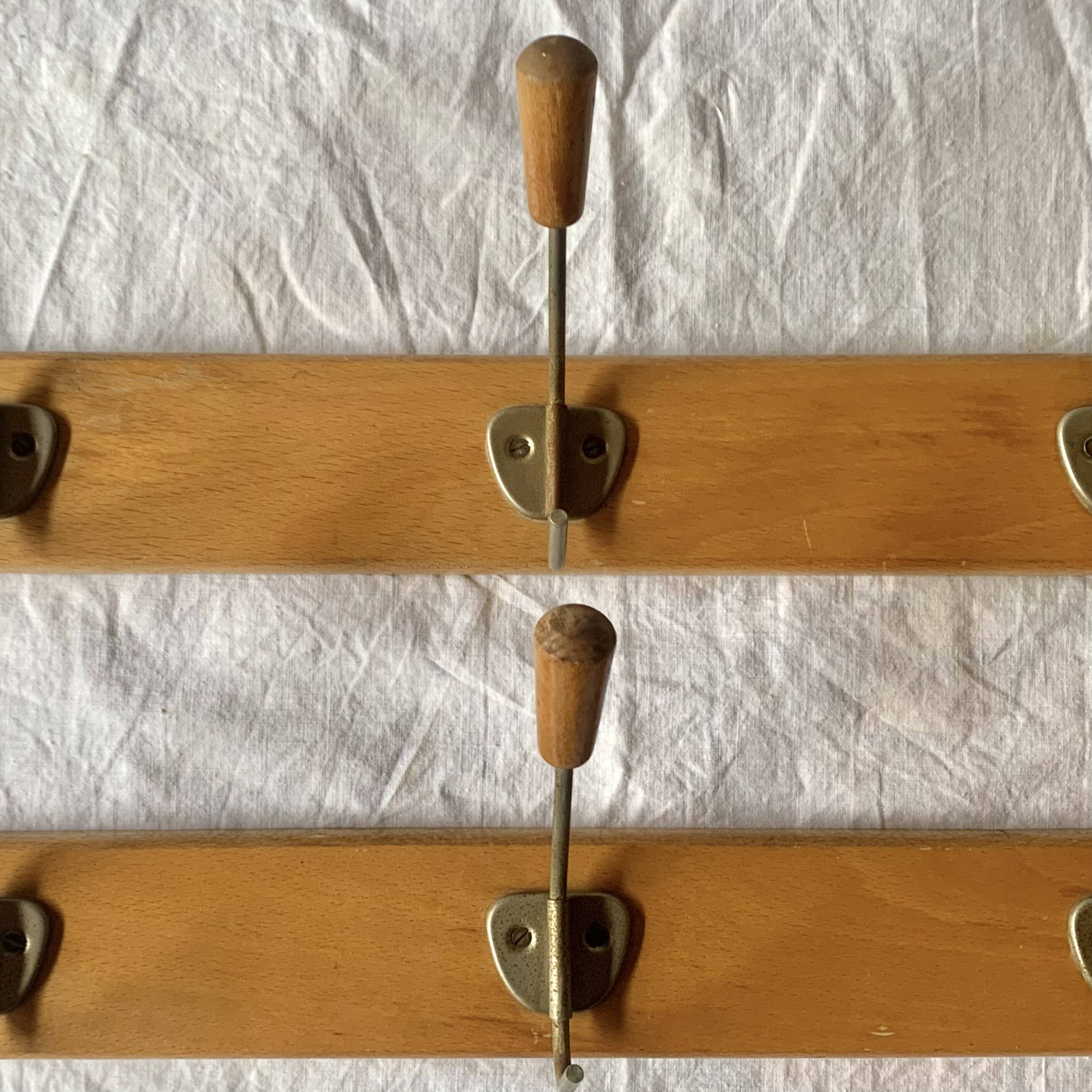 Pair of vintage wall coat racks - 3 hooks