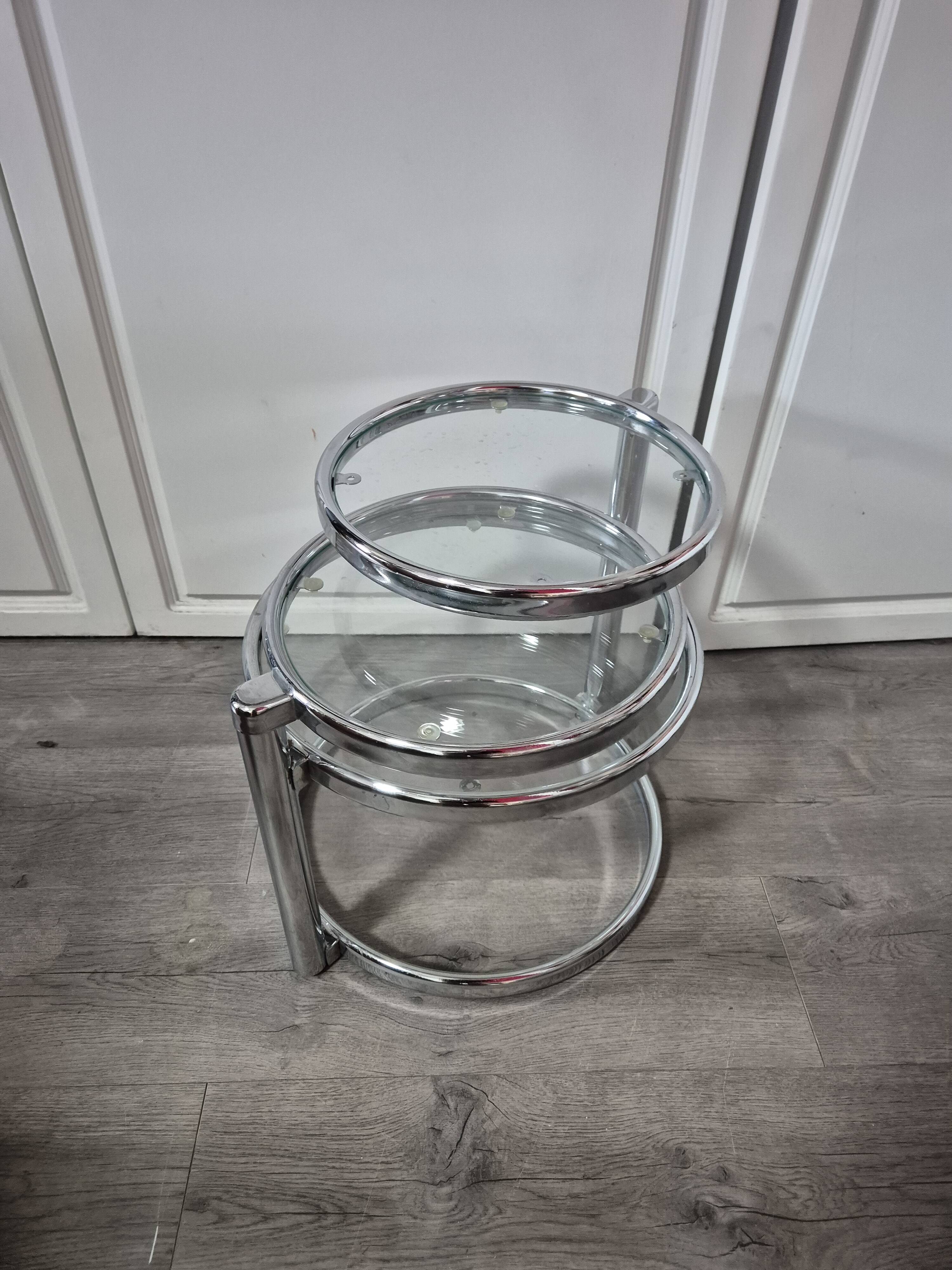 vintage coffee table leitmotiv style design 70 chrome and glass 3 shelves