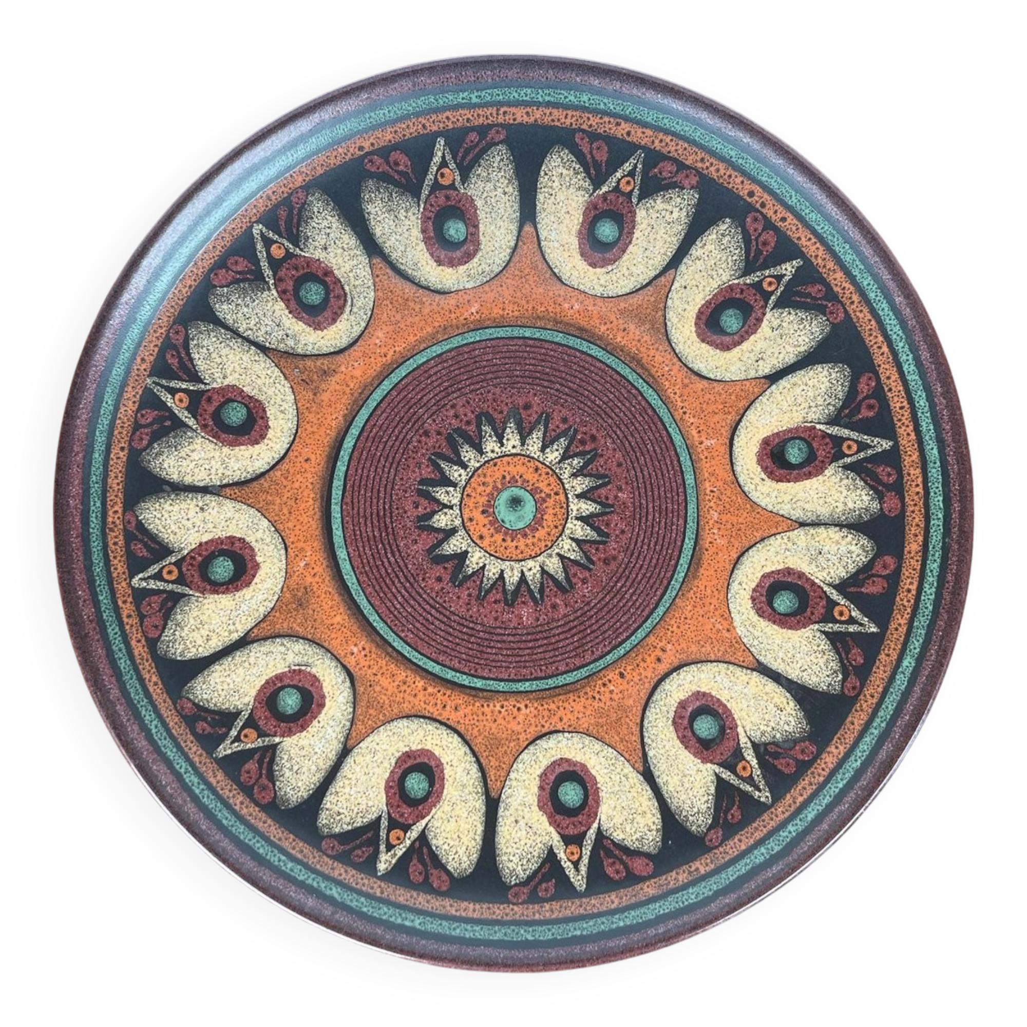 Large vintage ceramic wall plate from KMK Keramik Manufaktur Kupfermühle, 1970s.
